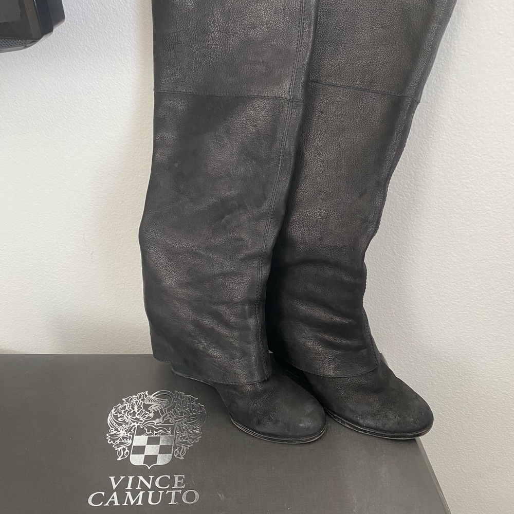 Vince Camuto Tall Leather Black Boots Zipper Back 8.5